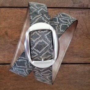 Ceinture reversible femme Tabac / Imprimé lézard stylisé